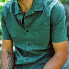 Roark Made To Fade Short Sleeve Button Up Shirt in Washed Slate Green - Men
