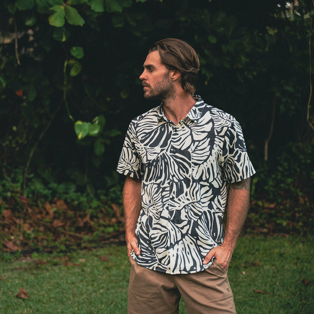 Roark Bless Up Breathable Stretch Shirt in Black Monstera - Men
