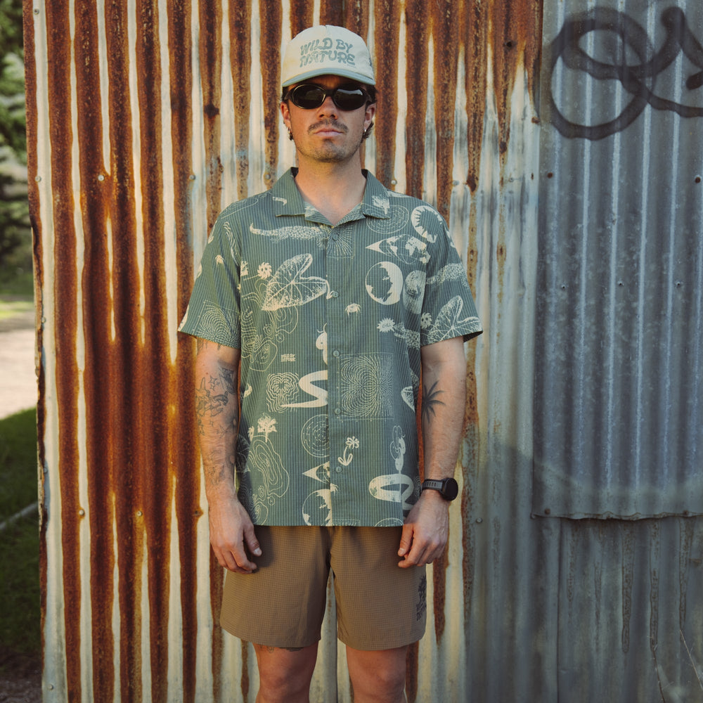 Roark Bless Up Trail Button Up Shirt in Slate Green/Tan - Men|Run / Active