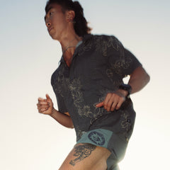 Roark Bless Up Trail Button Up Shirt in Onyx Floral - Men|Run / Active