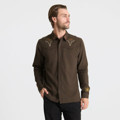 Roark On the Range Long Sleeve Button Up Shirt in Dark Brown - Men