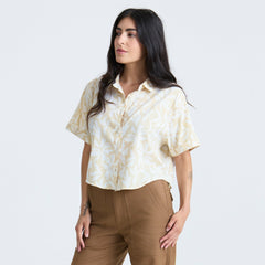 Roark Bless Up Cropped Button Up Shirt in Sand - Women