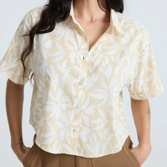 Roark Bless Up Cropped Button Up Shirt in Sand - Women