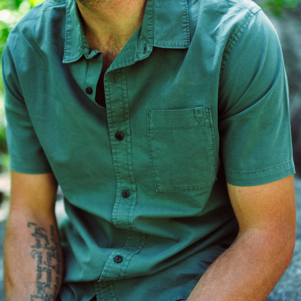 Roark Made To Fade Short Sleeve Button Up Shirt in Washed Slate Green - Men