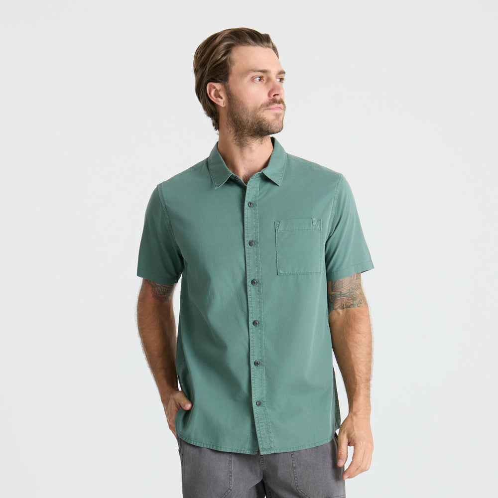 Roark Made To Fade Short Sleeve Button Up Shirt in Washed Slate Green - Men