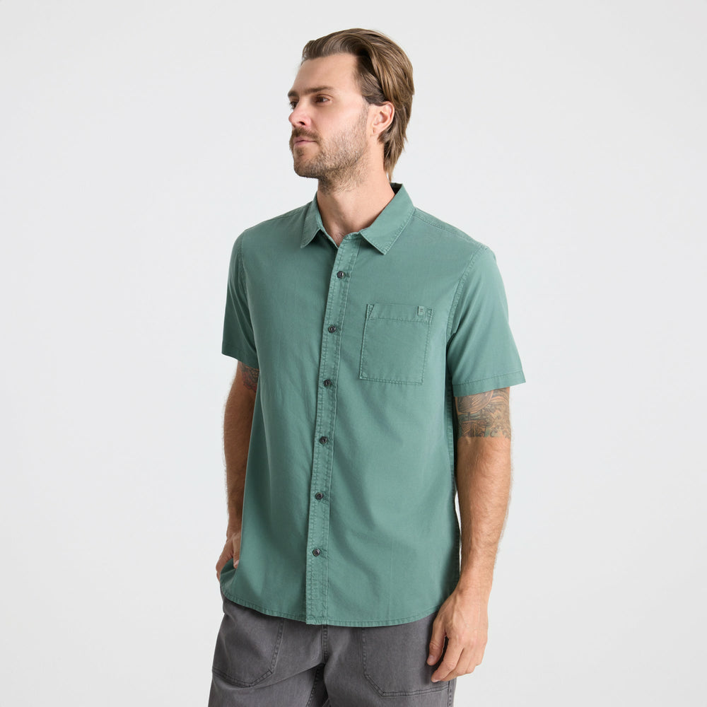 Roark Made To Fade Short Sleeve Button Up Shirt in Washed Slate Green - Men