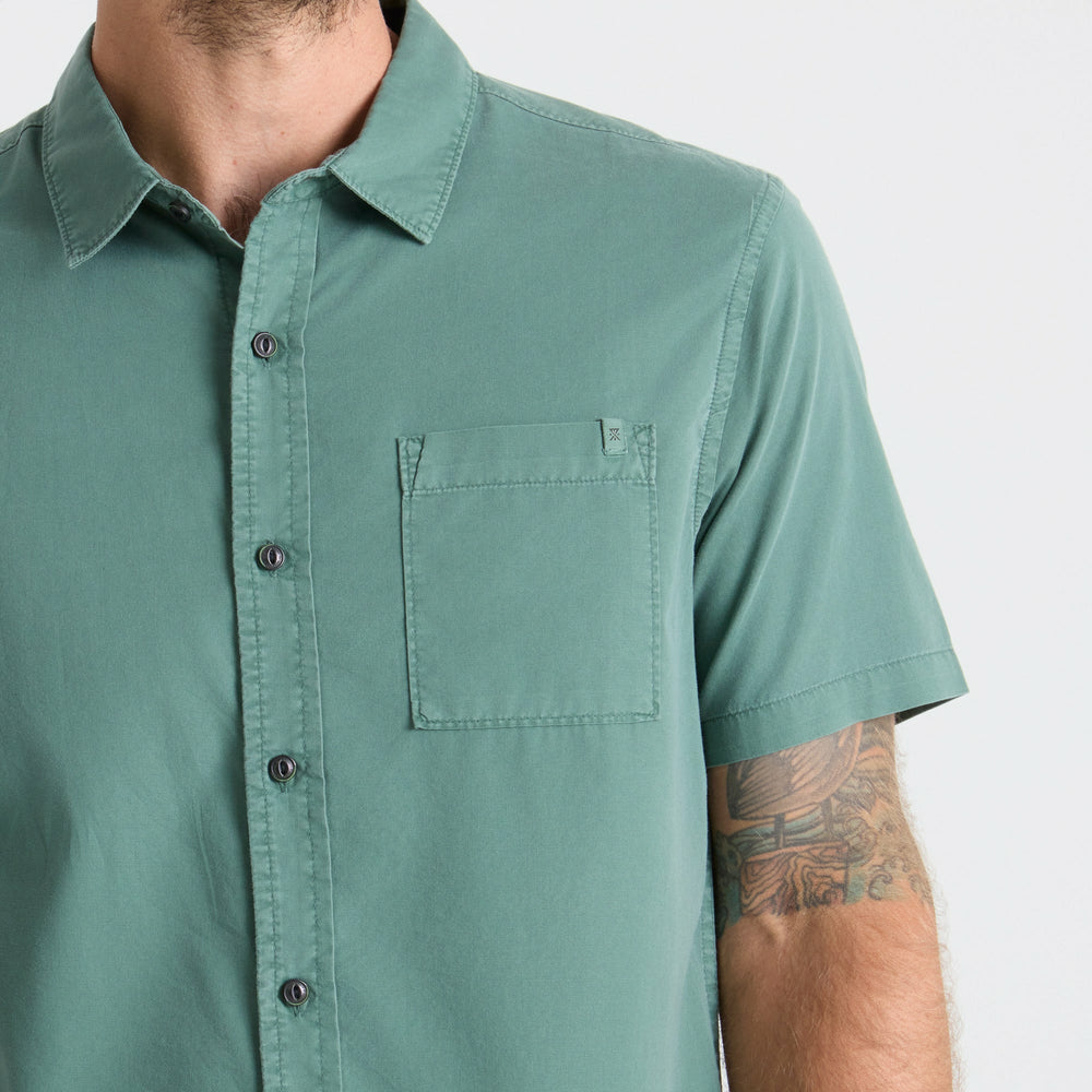 Roark Made To Fade Short Sleeve Button Up Shirt in Washed Slate Green - Men