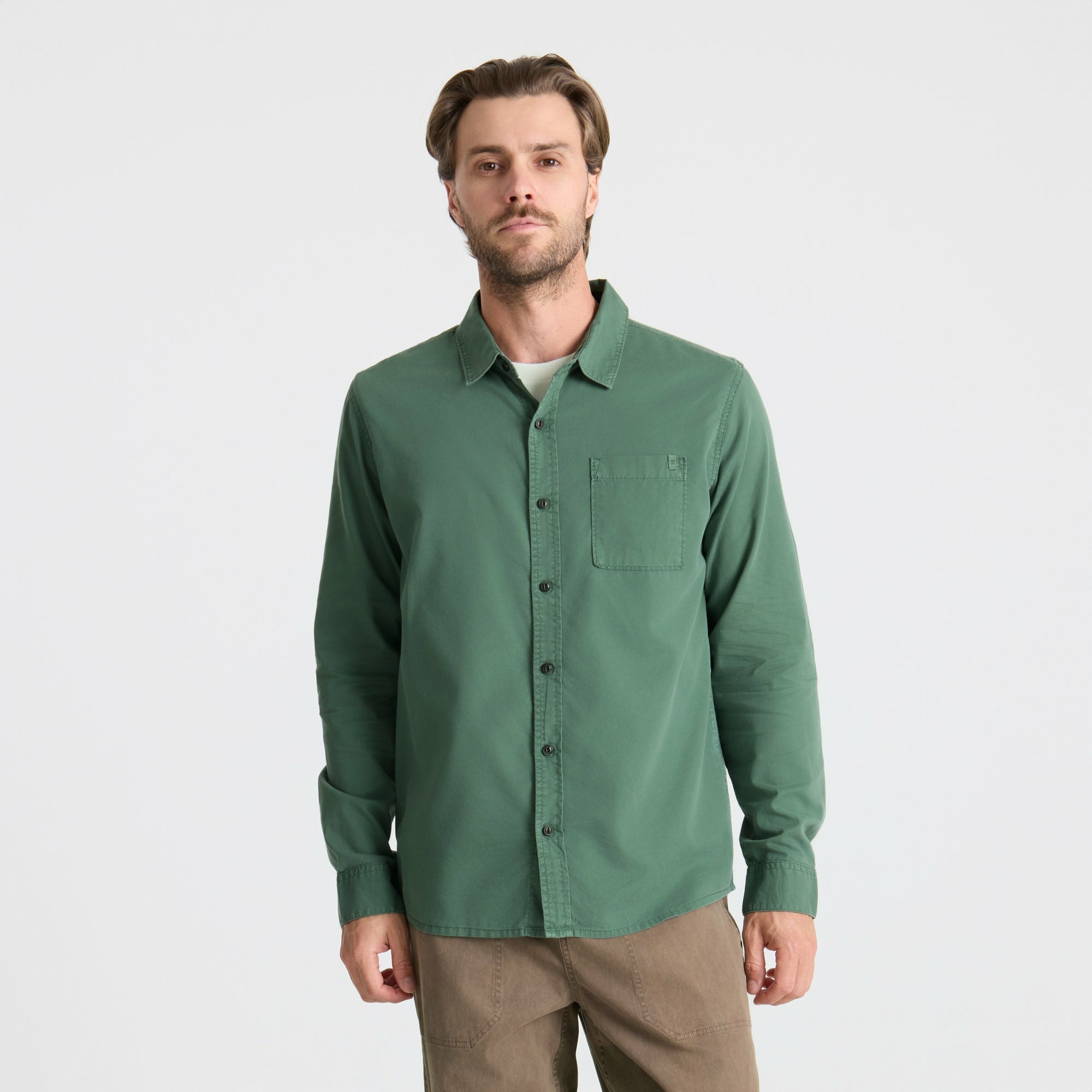 Roark Made To Fade Long Sleeve Button Up Shirt in Washed Slate Green - Men