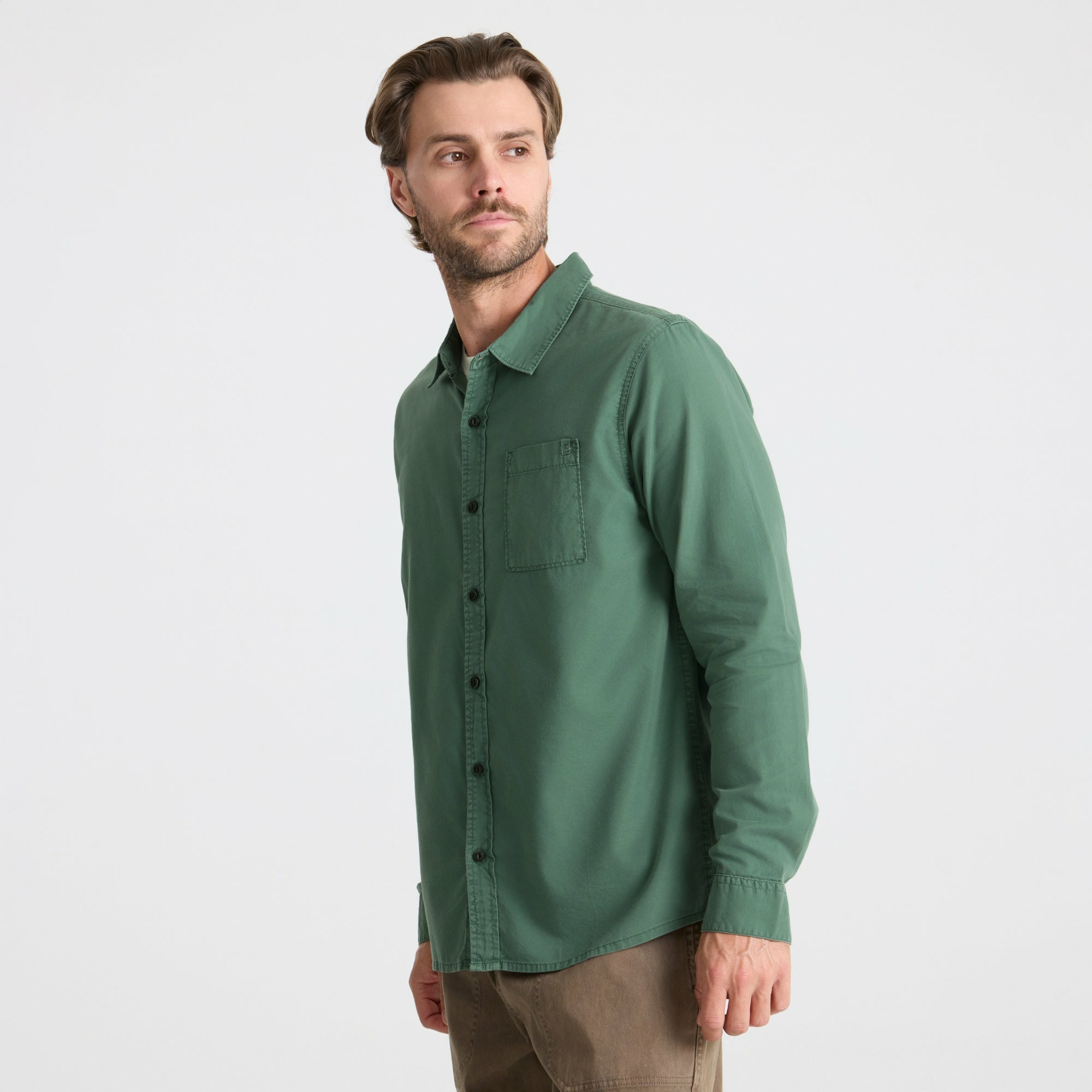 Roark Made To Fade Long Sleeve Button Up Shirt in Washed Slate Green - Men