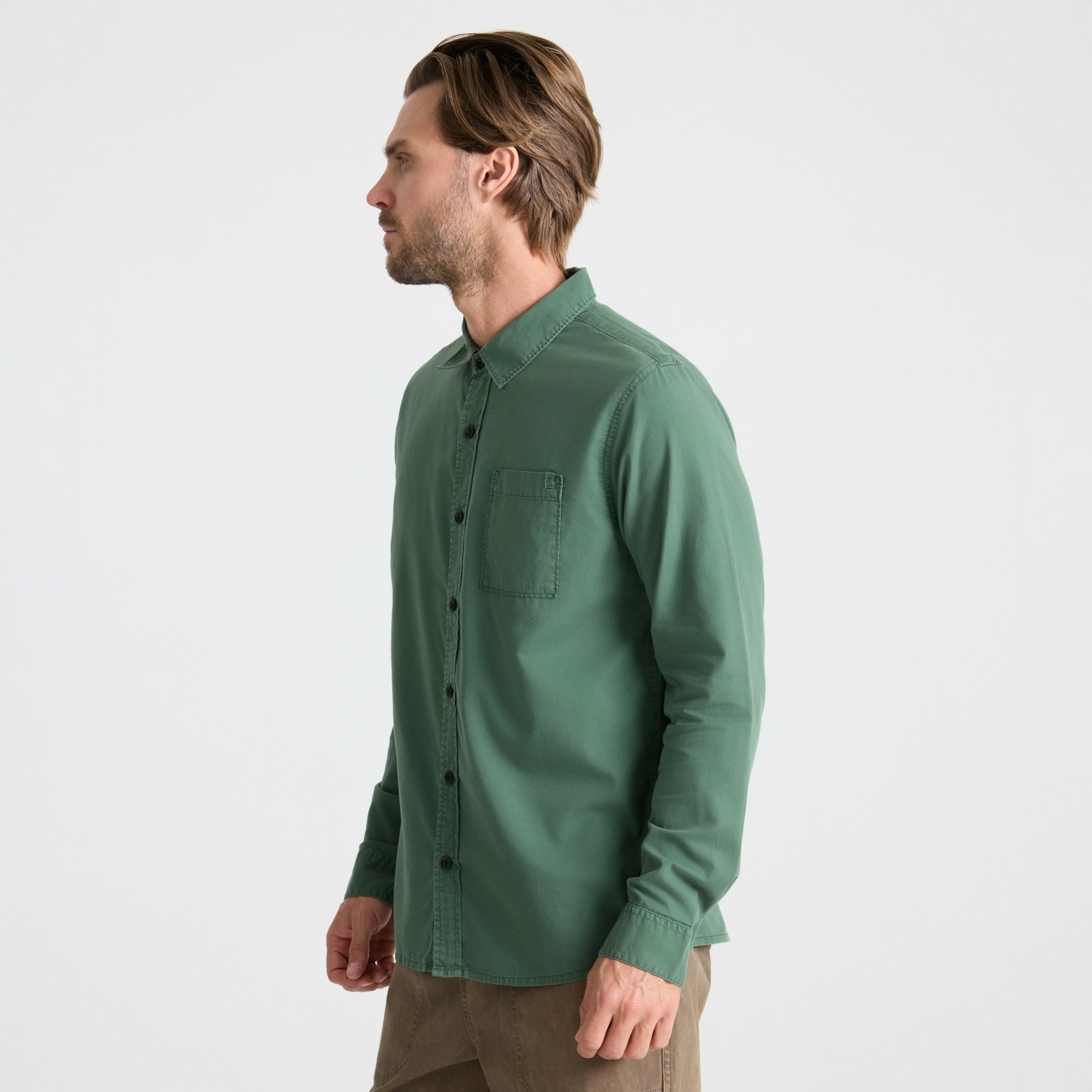 Roark Made To Fade Long Sleeve Button Up Shirt in Washed Slate Green - Men