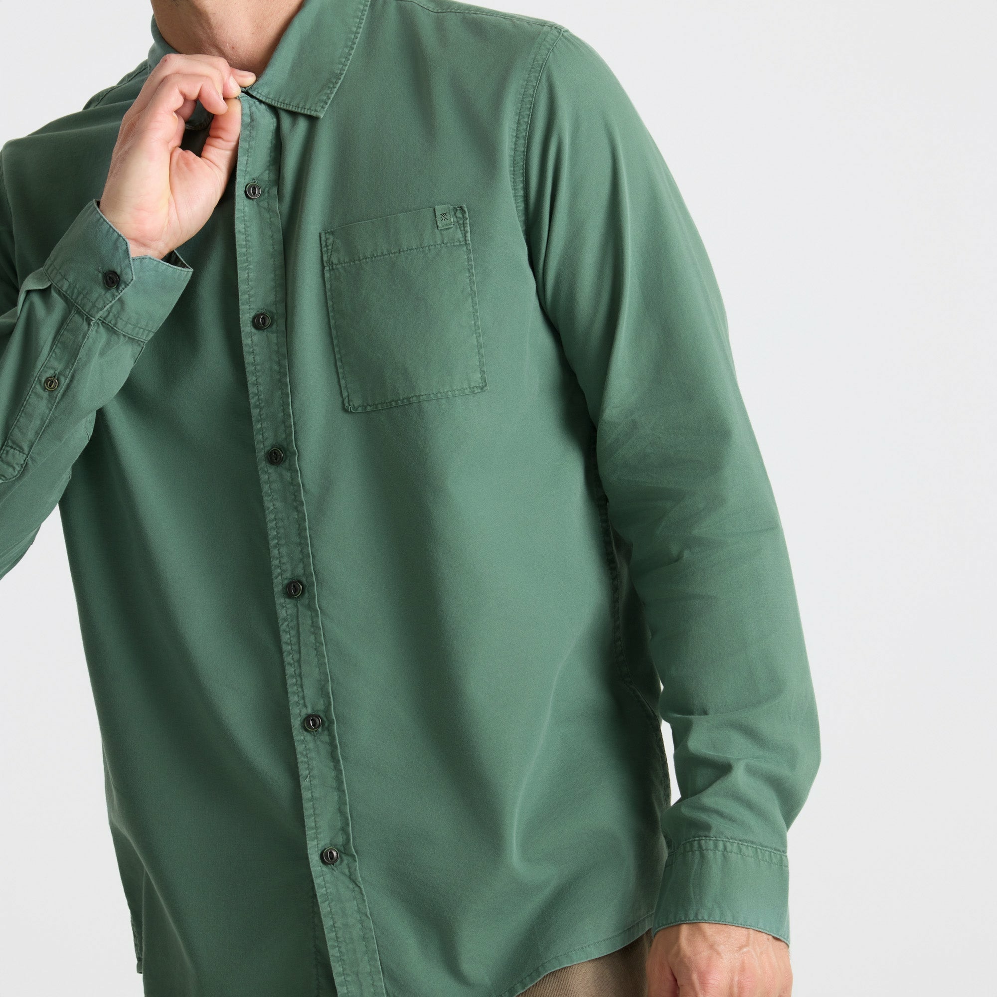 Roark Made To Fade Long Sleeve Button Up Shirt in Washed Slate Green - Men