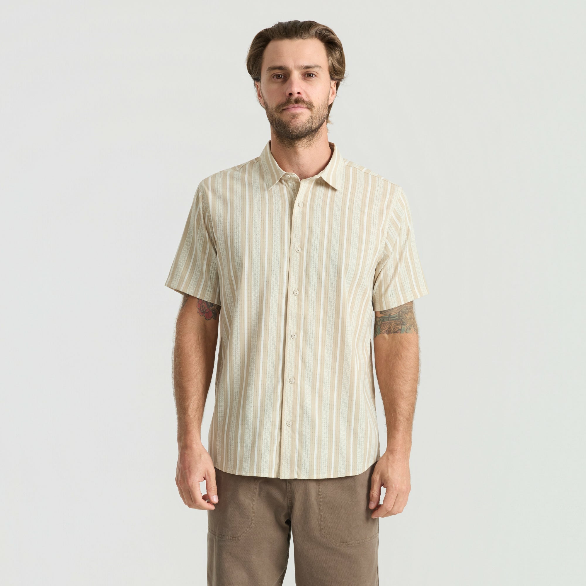 Roark Bless Up Breathable Stretch Shirt in Beige - Men
