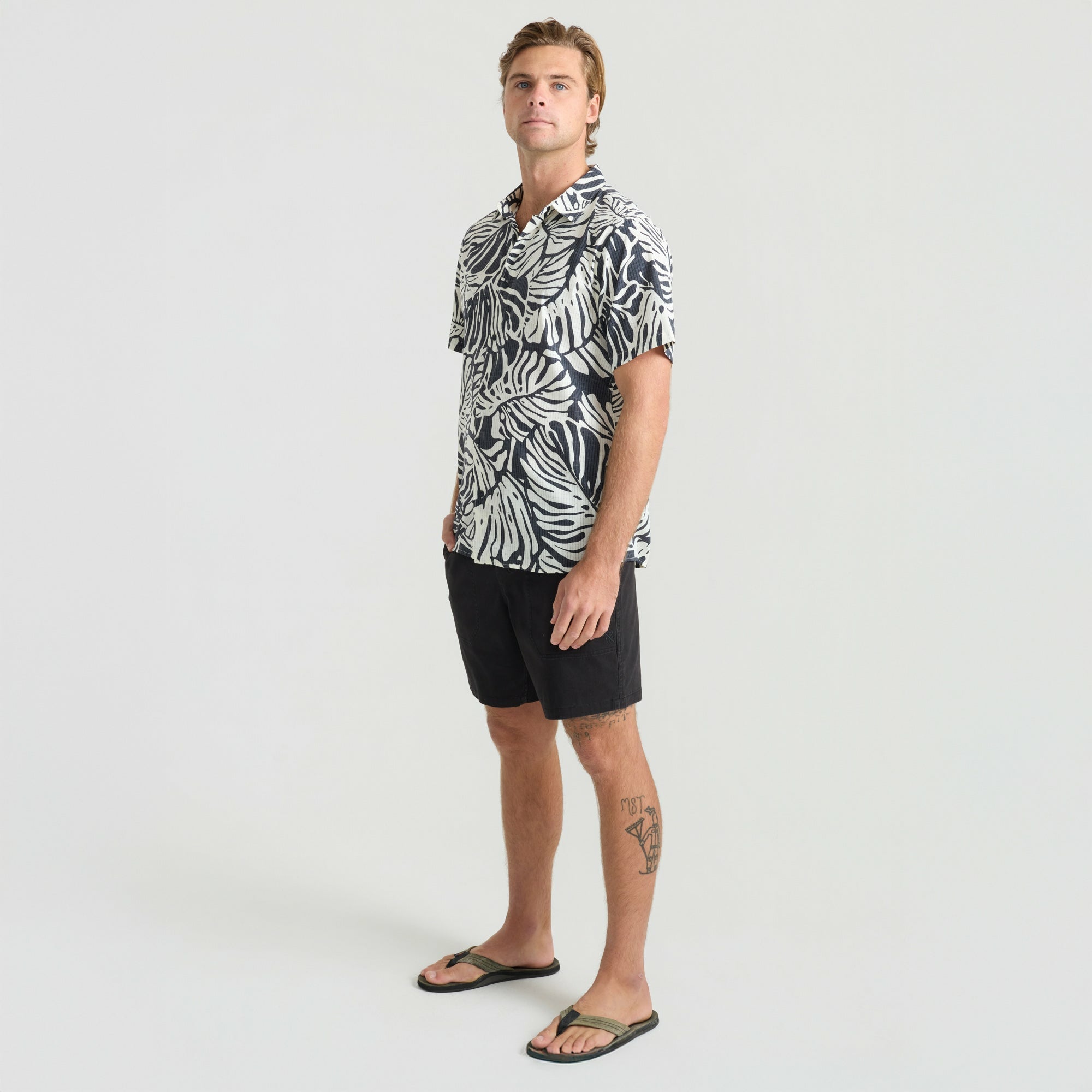 Roark Bless Up Breathable Stretch Shirt in Black Monstera - Men