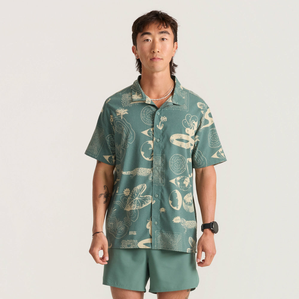 Roark Bless Up Trail Button Up Shirt in Slate Green/Tan - Men|Run / Active