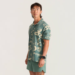 Roark Bless Up Trail Button Up Shirt in Slate Green/Tan - Men|Run / Active