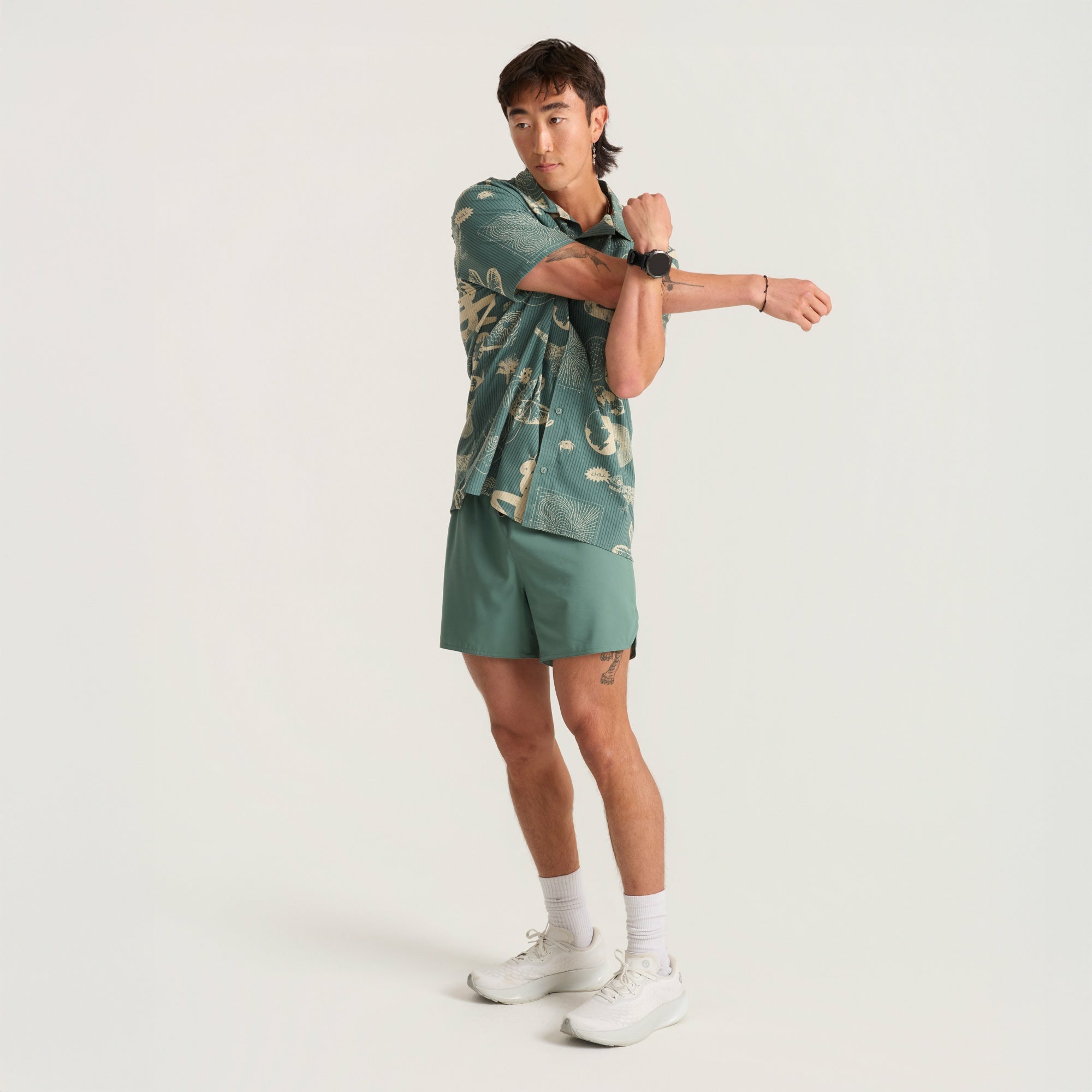 Roark Bless Up Trail Button Up Shirt in Slate Green/Tan - Men|Run / Active