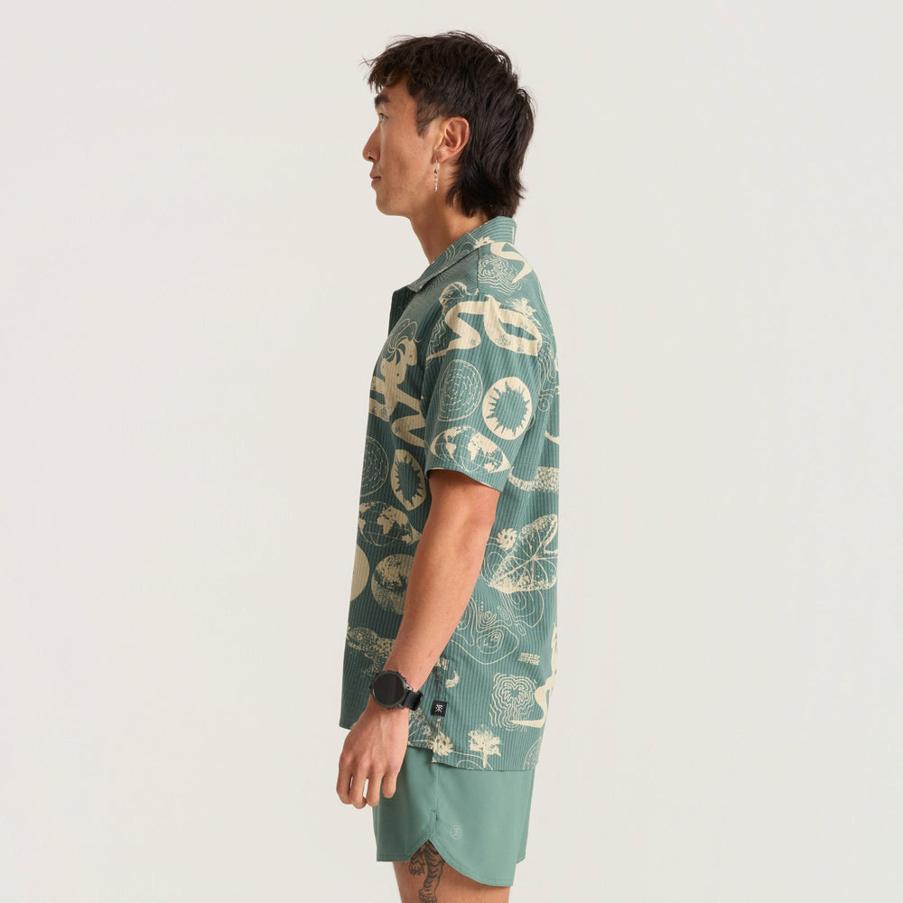 Roark Bless Up Trail Button Up Shirt in Slate Green/Tan - Men|Run / Active