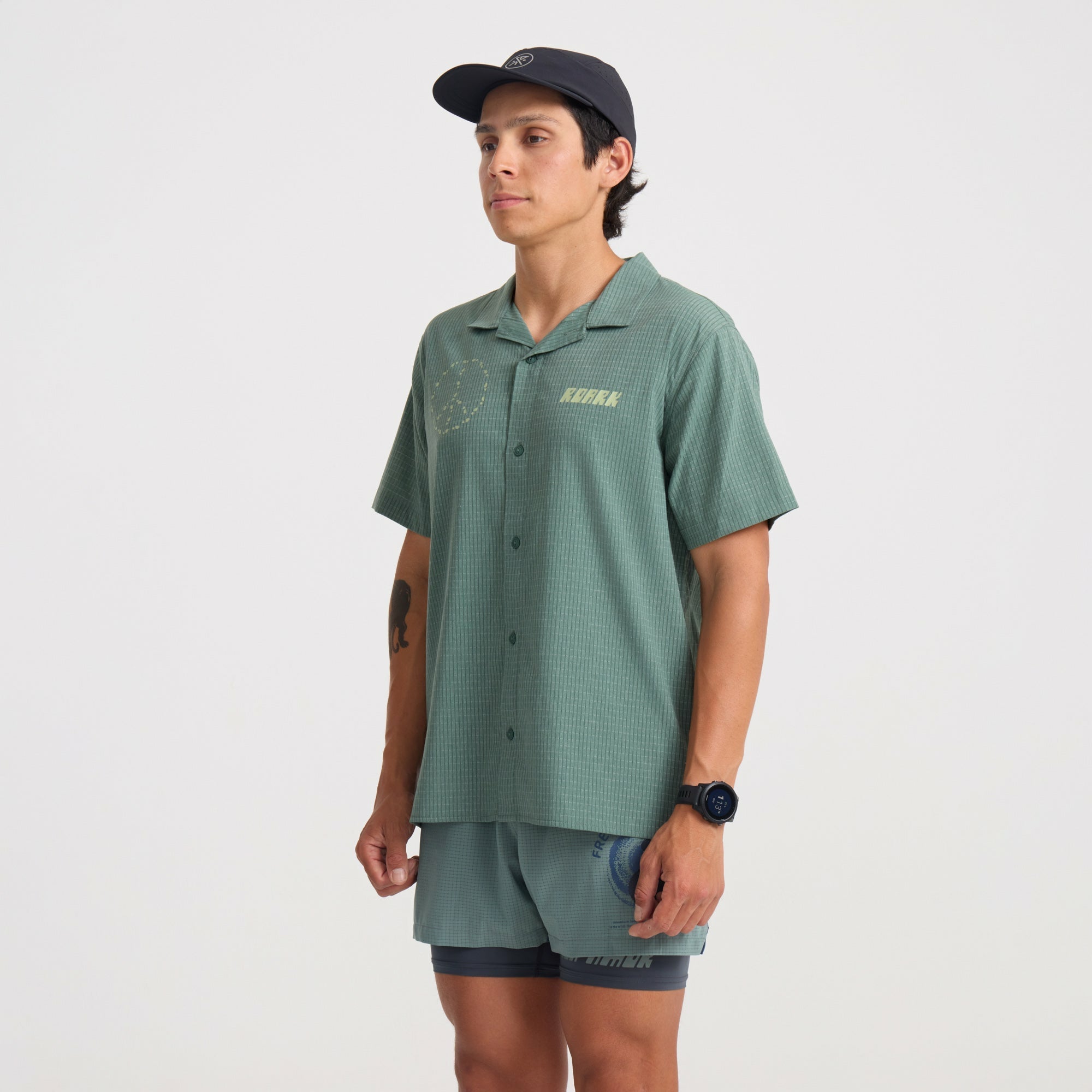 Roark Bless Up Trail Button Up Shirt in Slate Green - Men|Run / Active