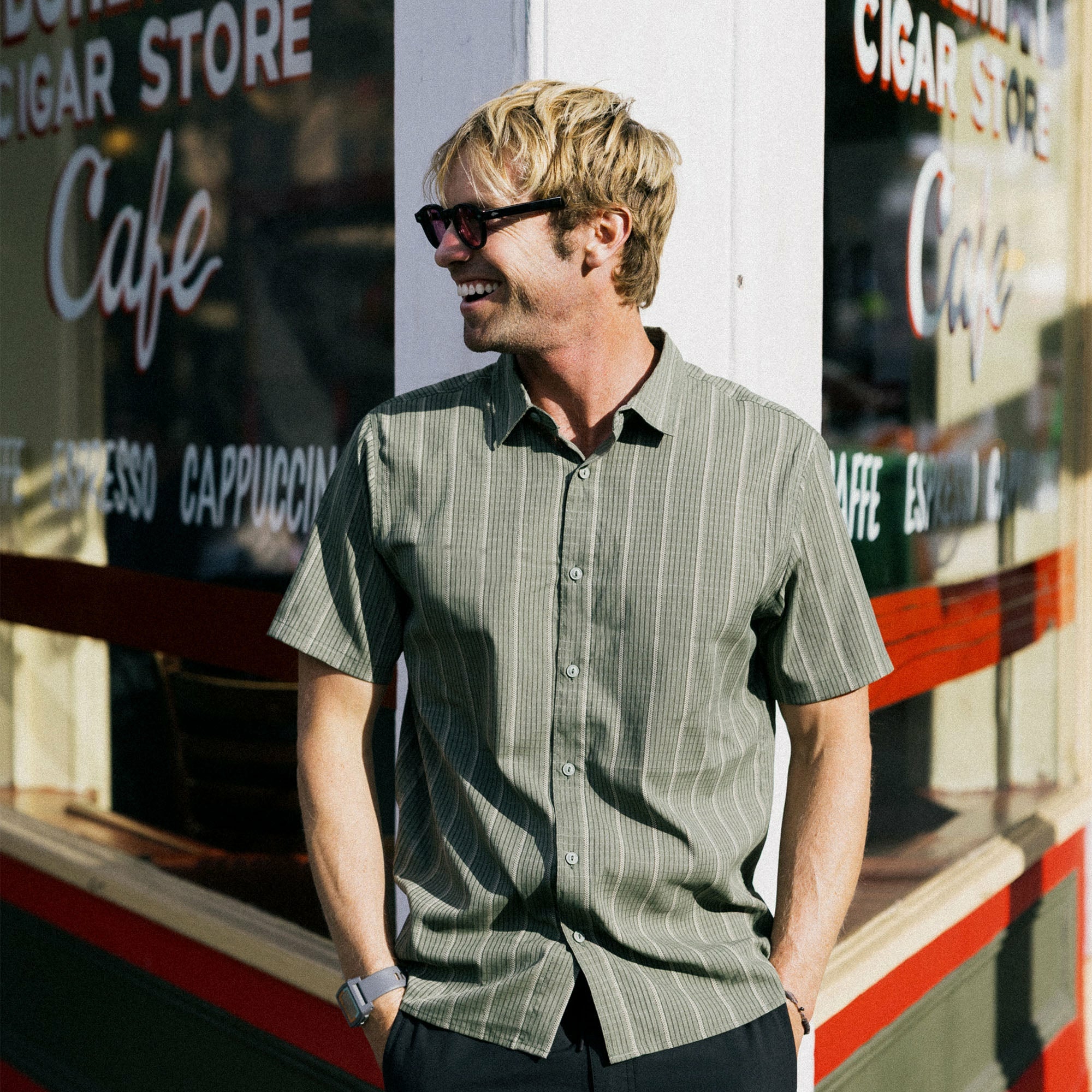Roark Bless Up Breathable Stretch Shirt in Military Stripes - Men