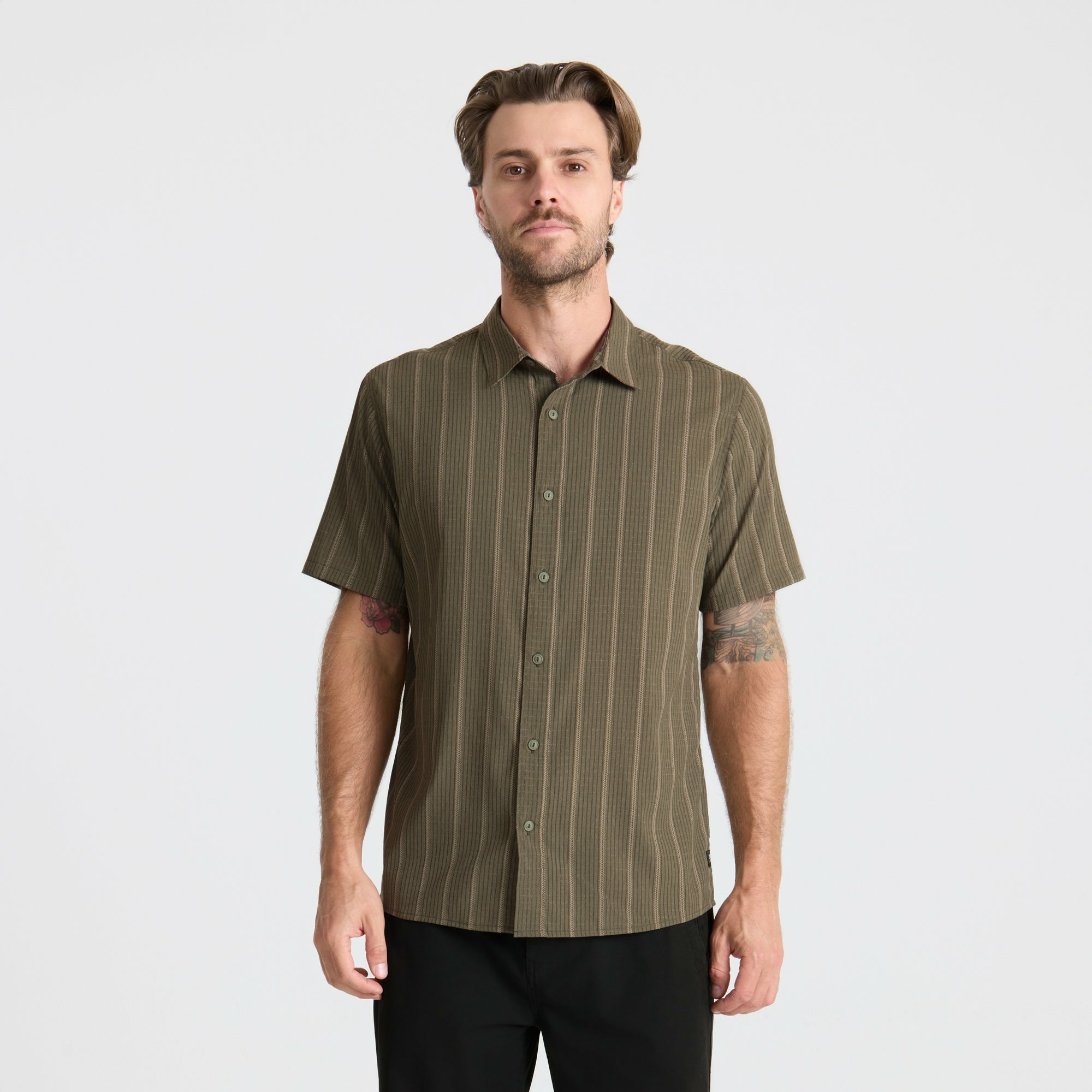 Roark Bless Up Breathable Stretch Shirt in Military Stripes - Men