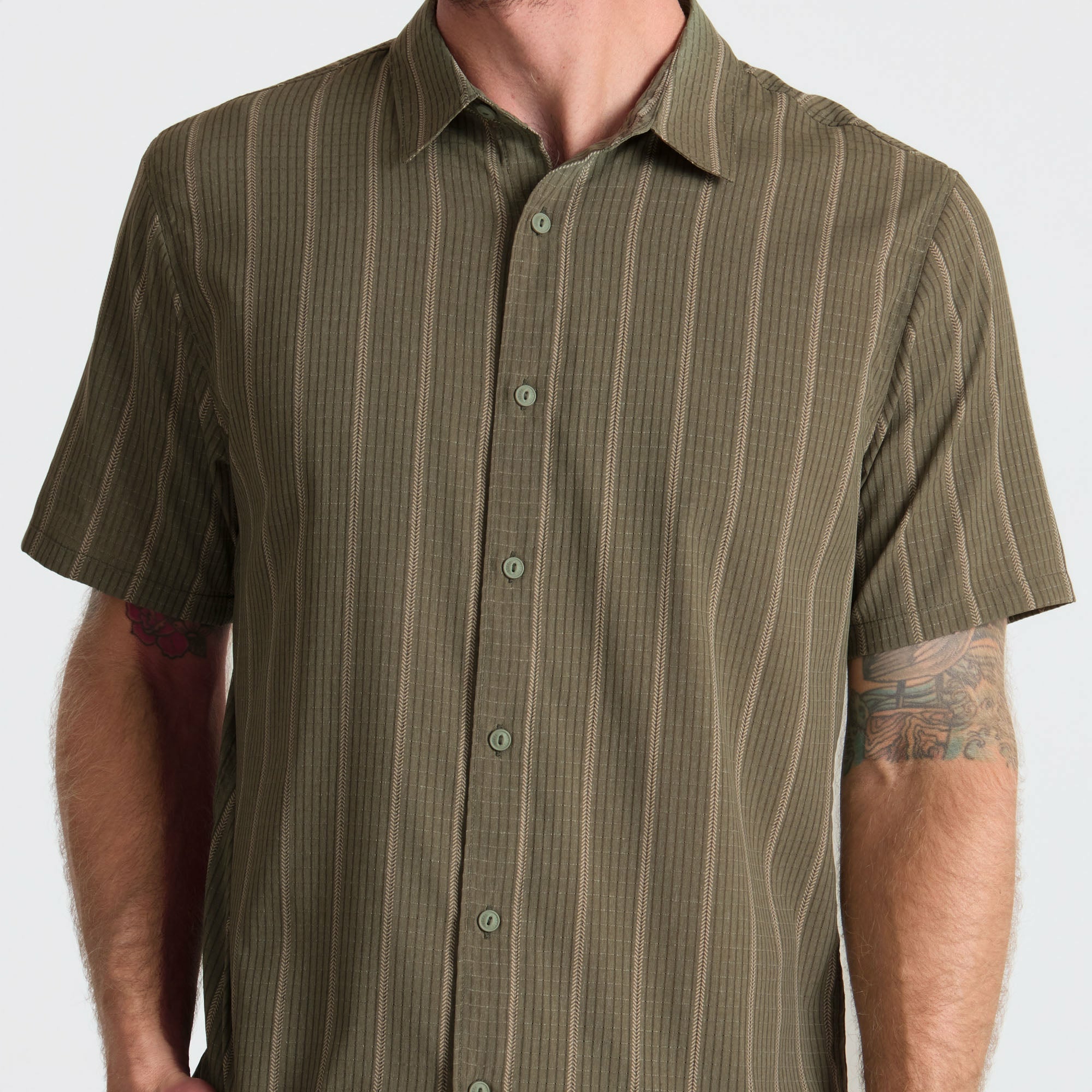Roark Bless Up Breathable Stretch Shirt in Military Stripes - Men