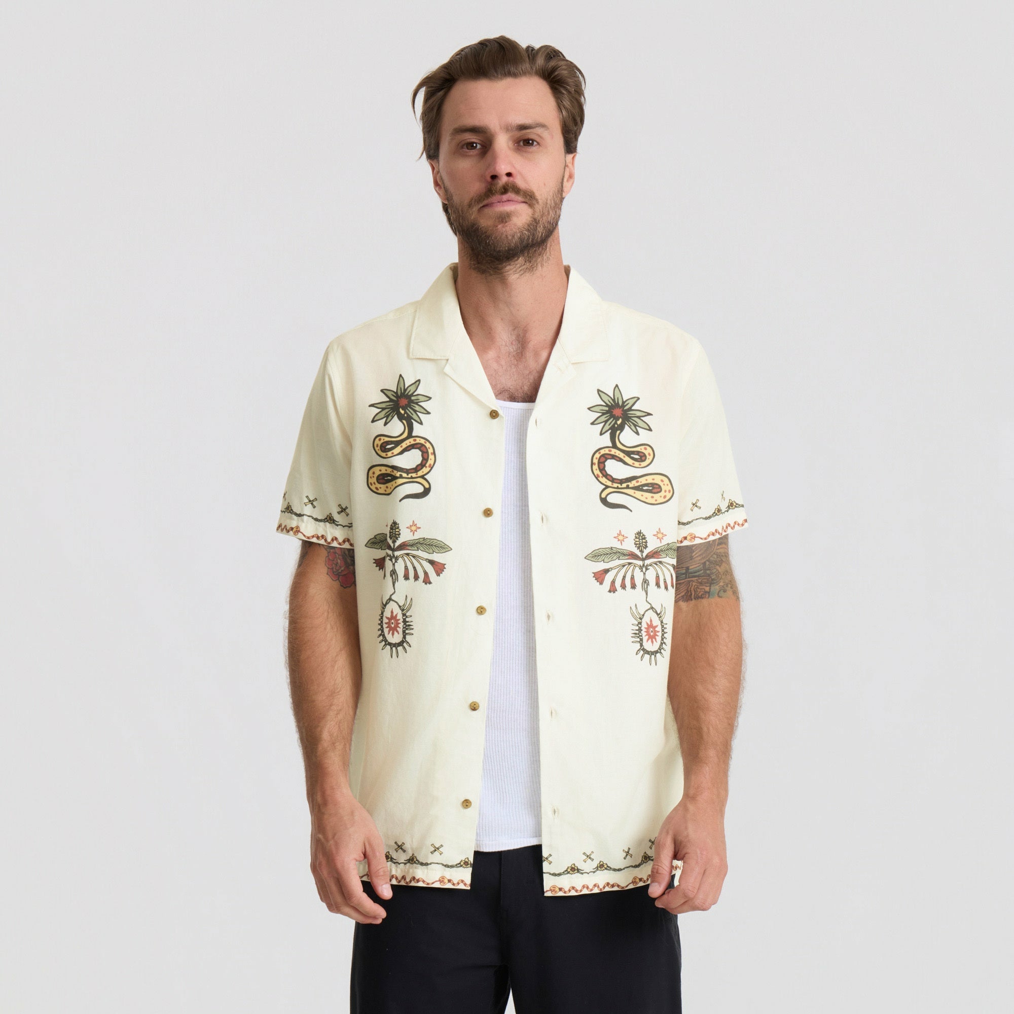 Roark Gonzo Short Sleeve Button Up Shirt in Unbleached - Men