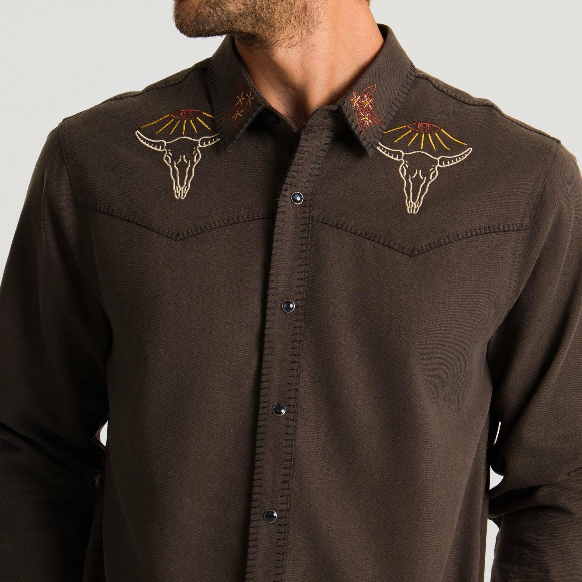 Roark On the Range Long Sleeve Button Up Shirt in Dark Brown - Men