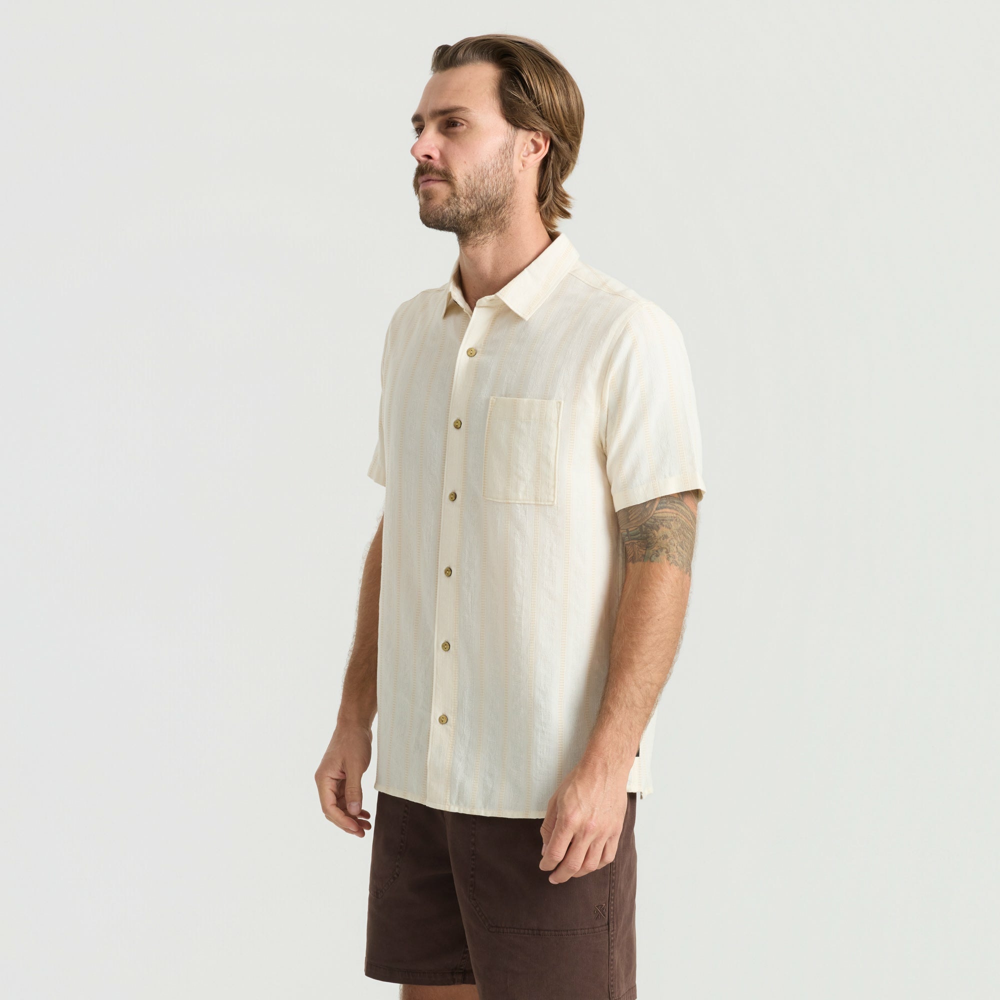 Roark Crosswinds Button Up Shirt in Unbleached - Men