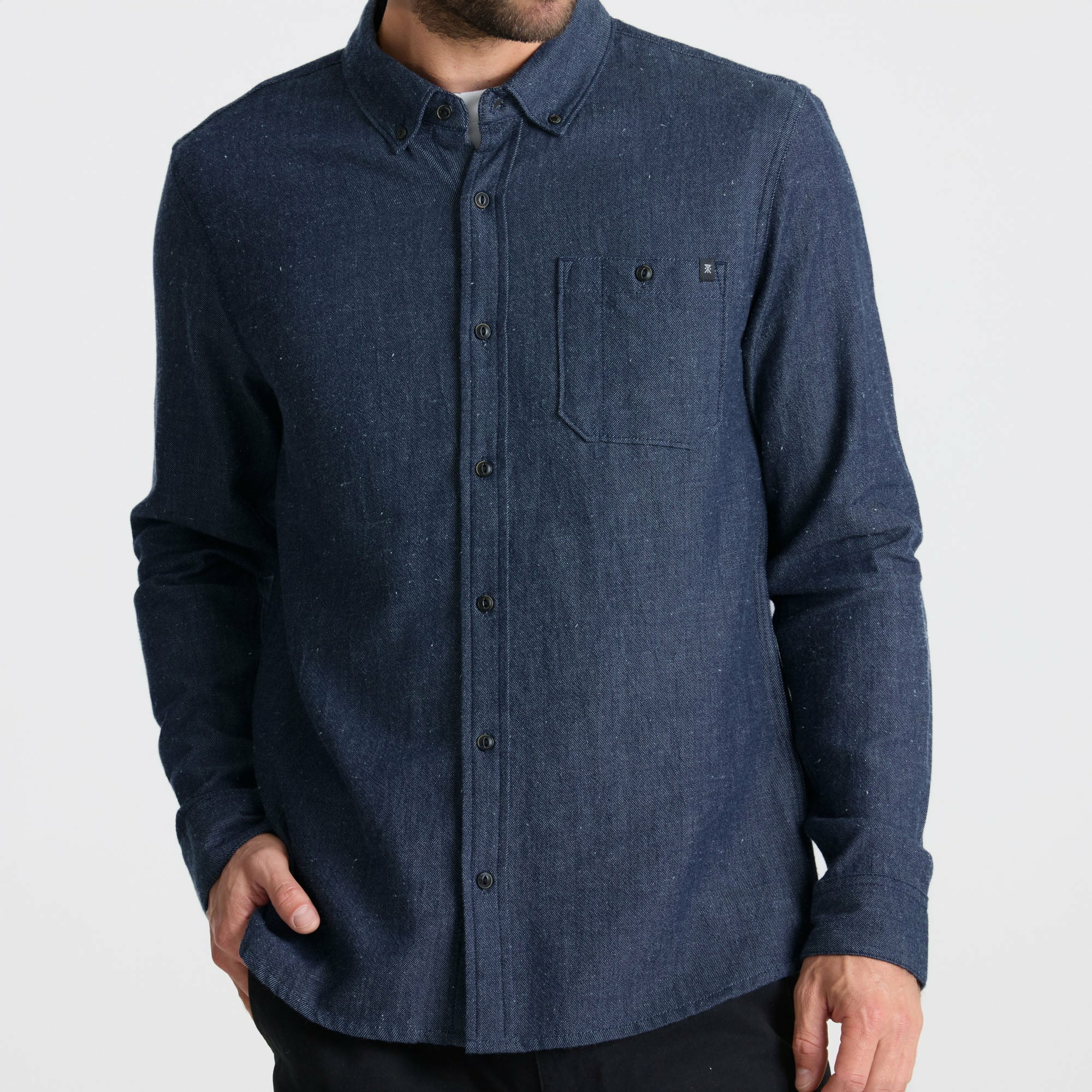 Roark Scholar Chambray Button Up Shirt in Mid Indigo - Men