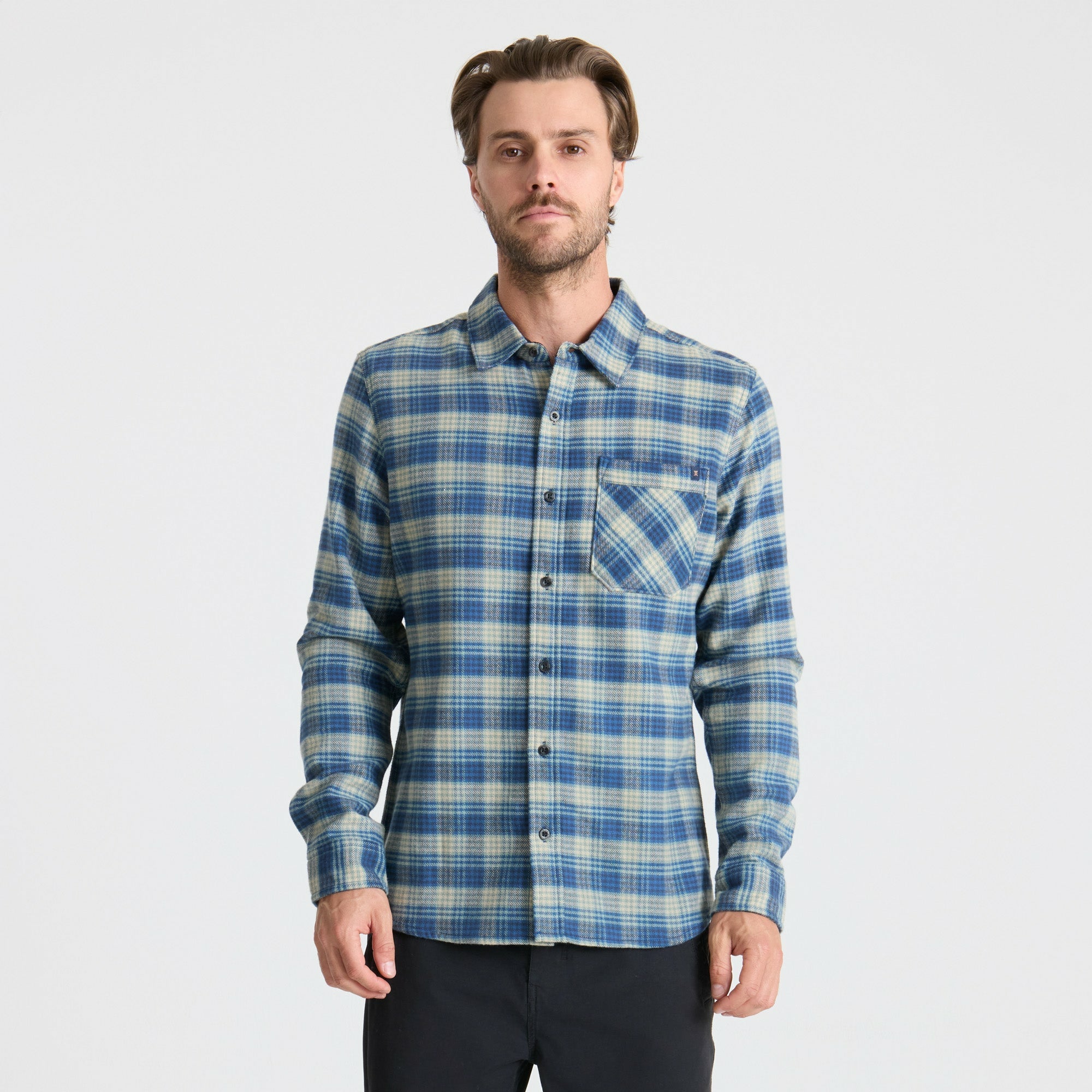Roark Crossroads Organic Cotton Flannel in Deep Blue - Men