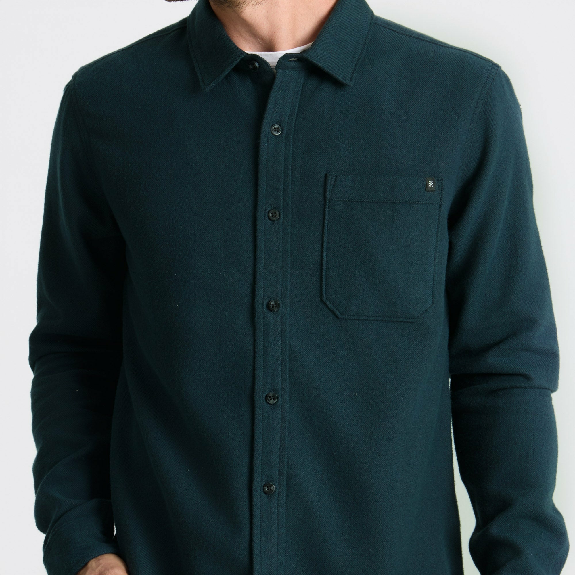Roark Crossroads Organic Cotton Flannel in Deep Navy Herringbone - Men