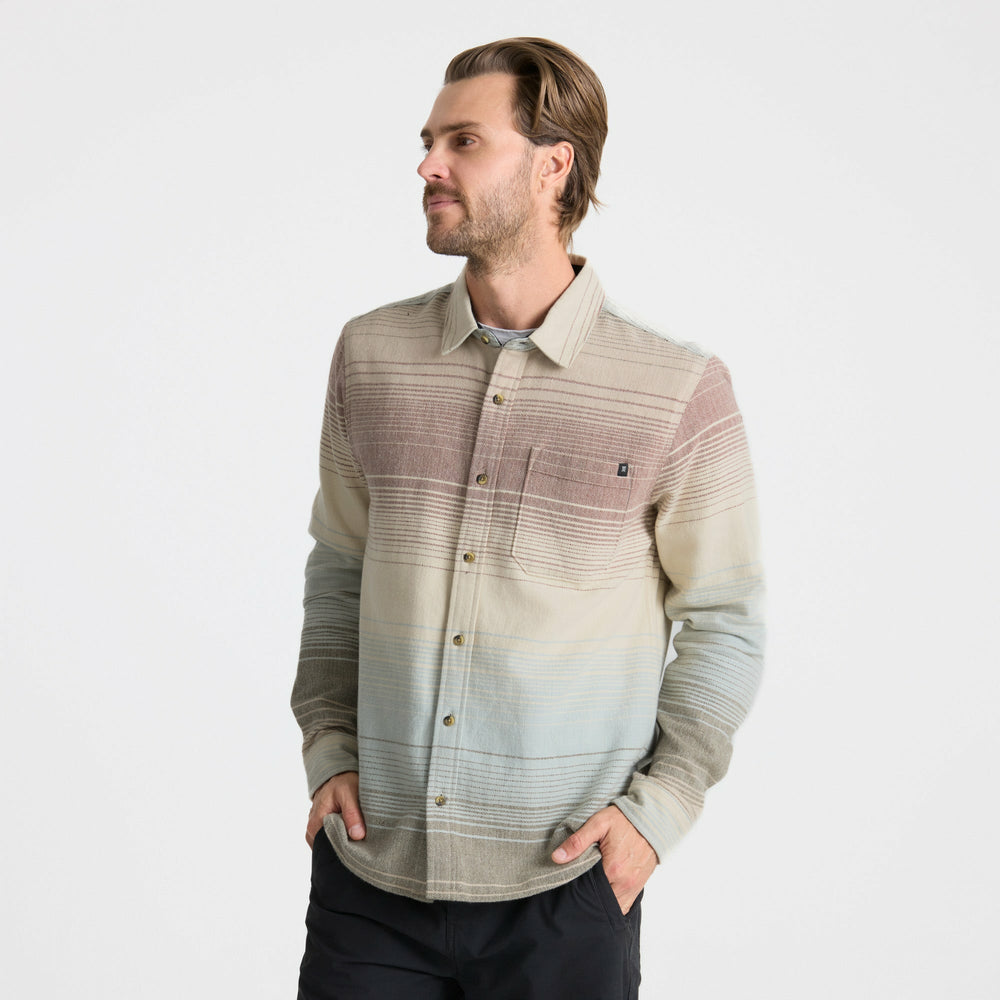 Roark Crossroads Organic Cotton Flannel in Fossil Stripe - Men