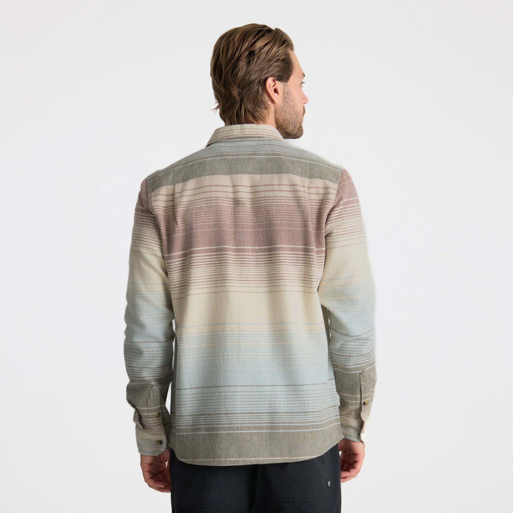 Roark Crossroads Organic Cotton Flannel in Fossil Stripe - Men