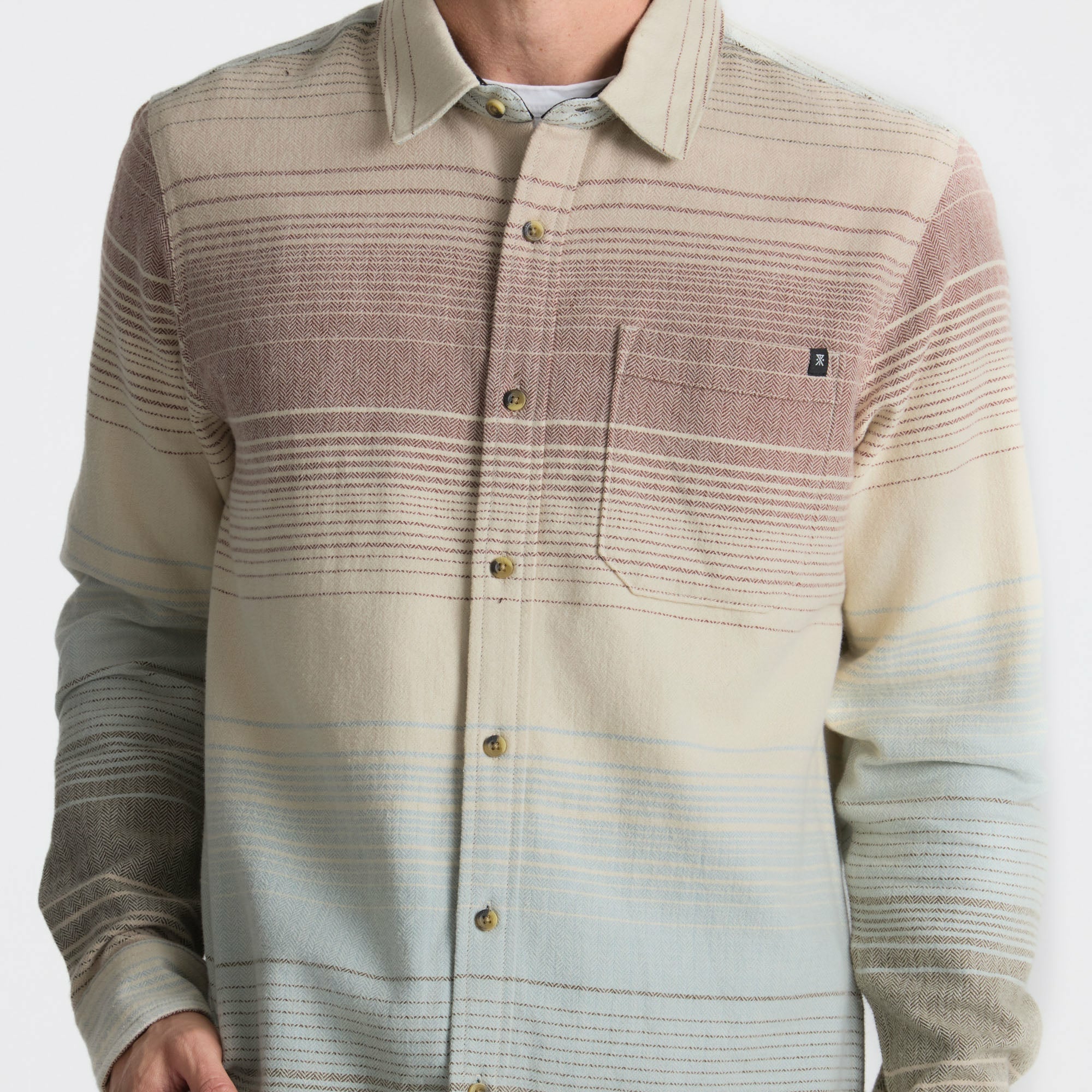 Roark Crossroads Organic Cotton Flannel in Fossil Stripe - Men