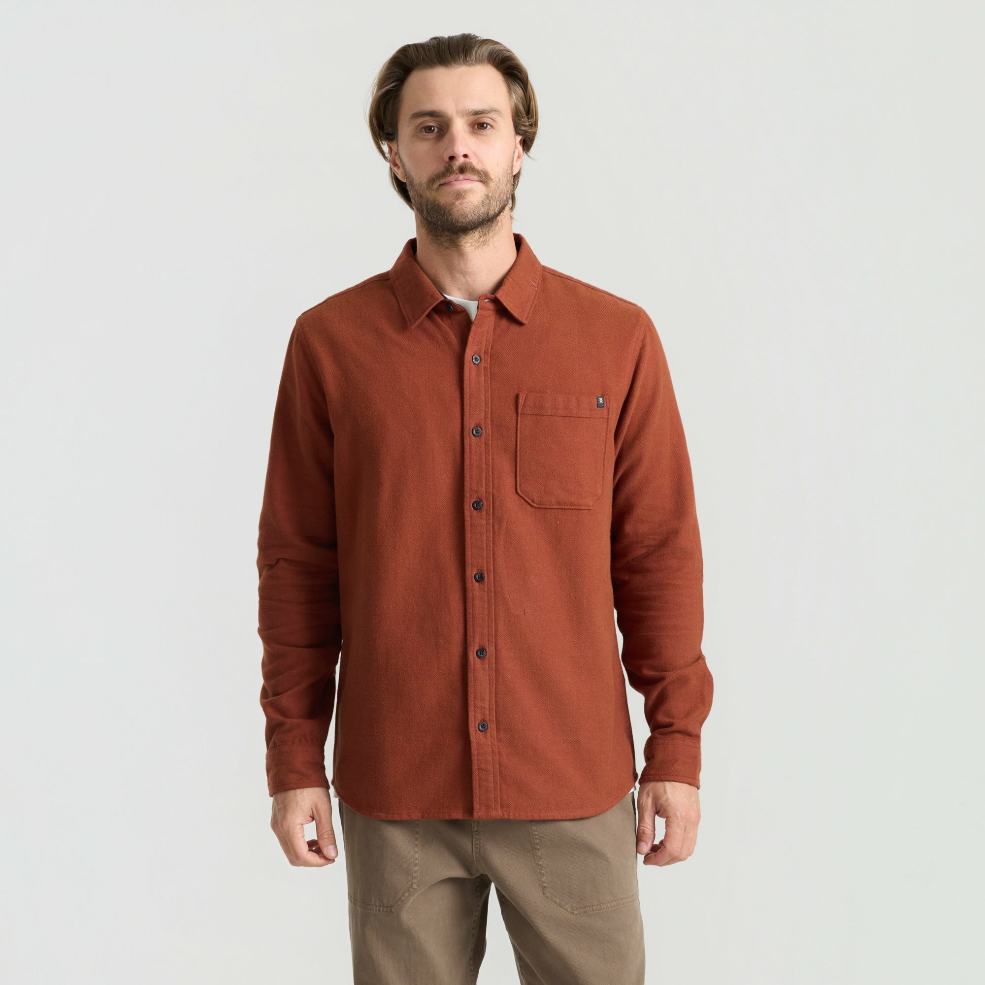 Roark Crossroads Organic Cotton Flannel in Red Clay Herringbone - Men