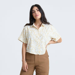 Roark Bless Up Cropped Button Up Shirt in Sand - Women