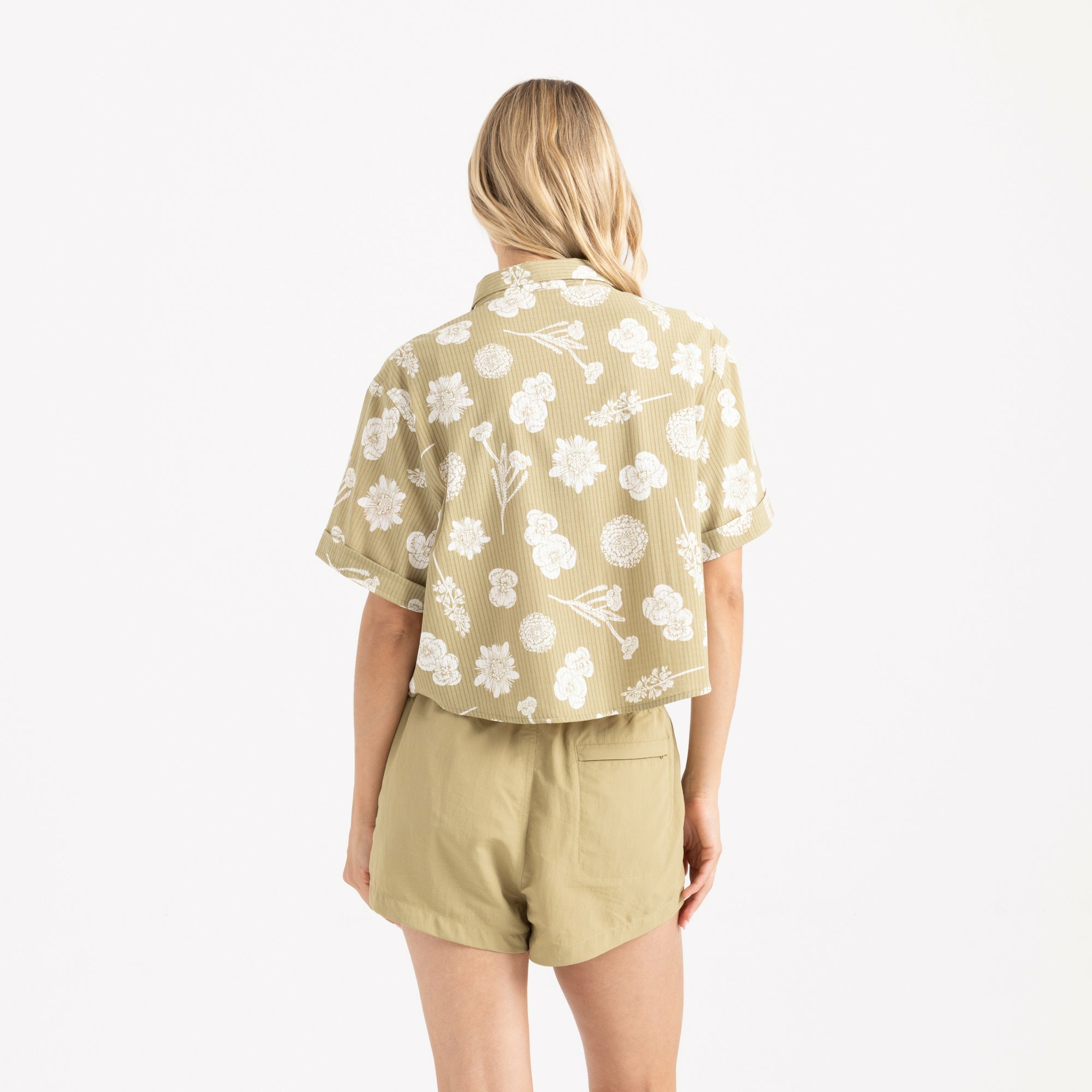 Roark Bless Up Cropped Button Up Shirt in Dusty Olive - Women