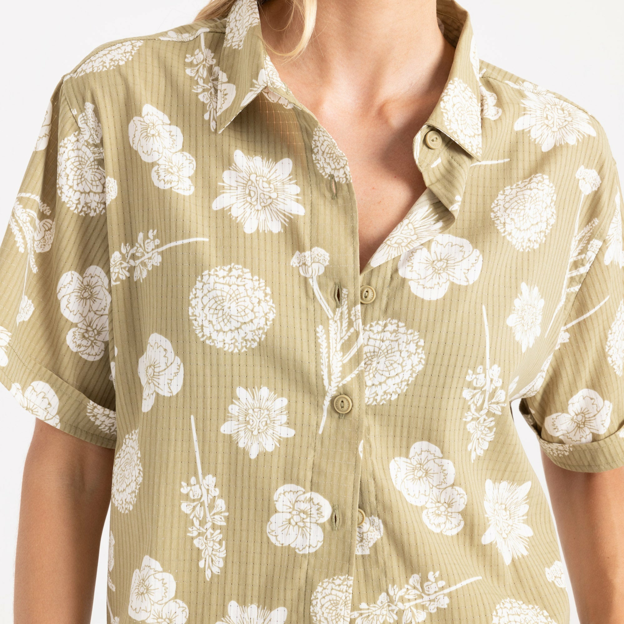Roark Bless Up Cropped Button Up Shirt in Dusty Olive - Women