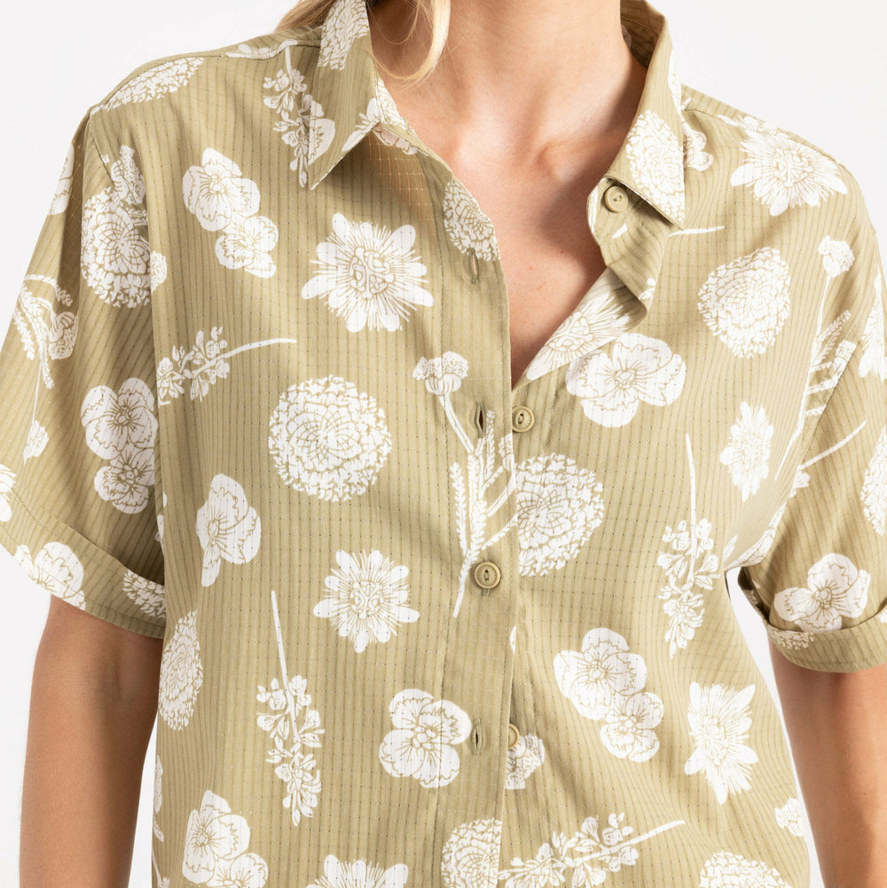 Roark Bless Up Cropped Button Up Shirt in Dusty Olive - Women