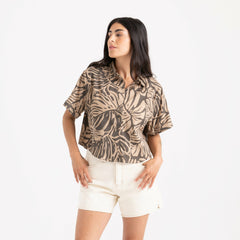 Roark Bless Up Cropped Button Up Shirt in Khaki - Women