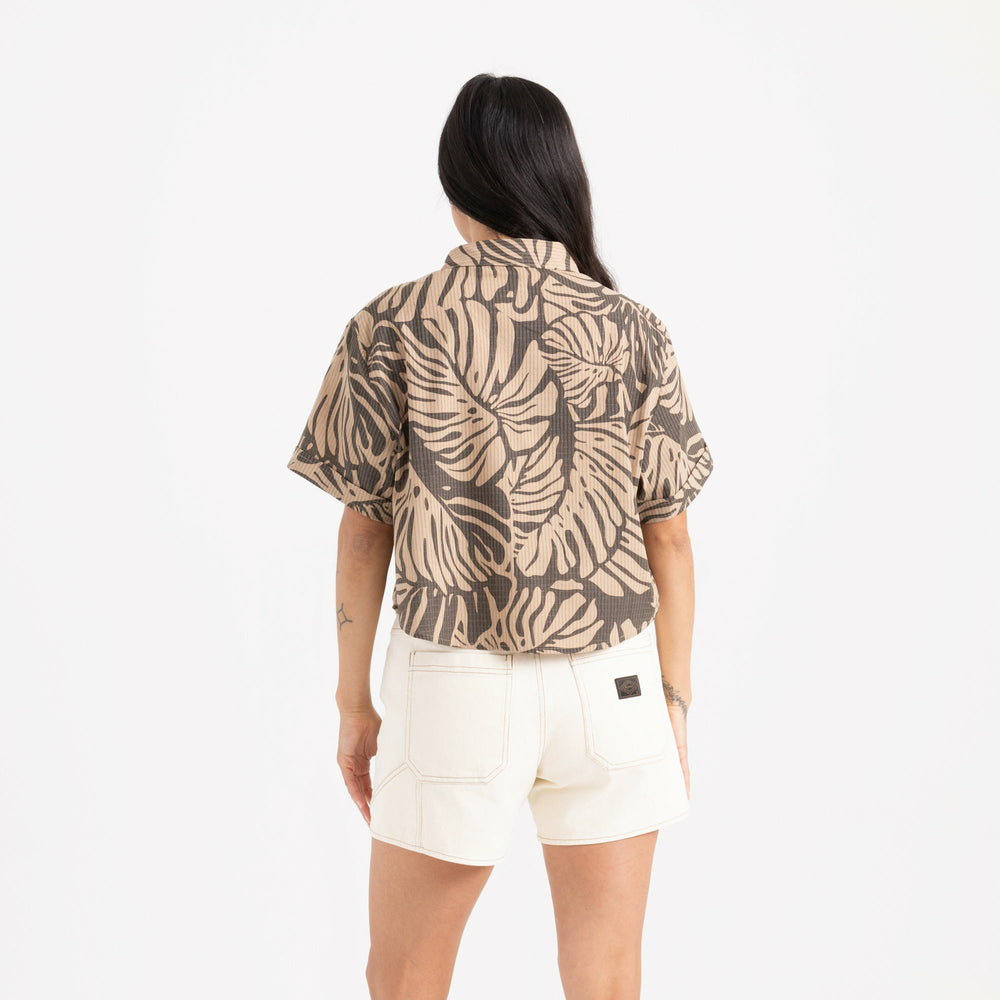 Roark Bless Up Cropped Button Up Shirt in Khaki - Women