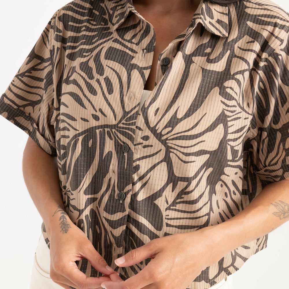 Roark Bless Up Cropped Button Up Shirt in Khaki - Women