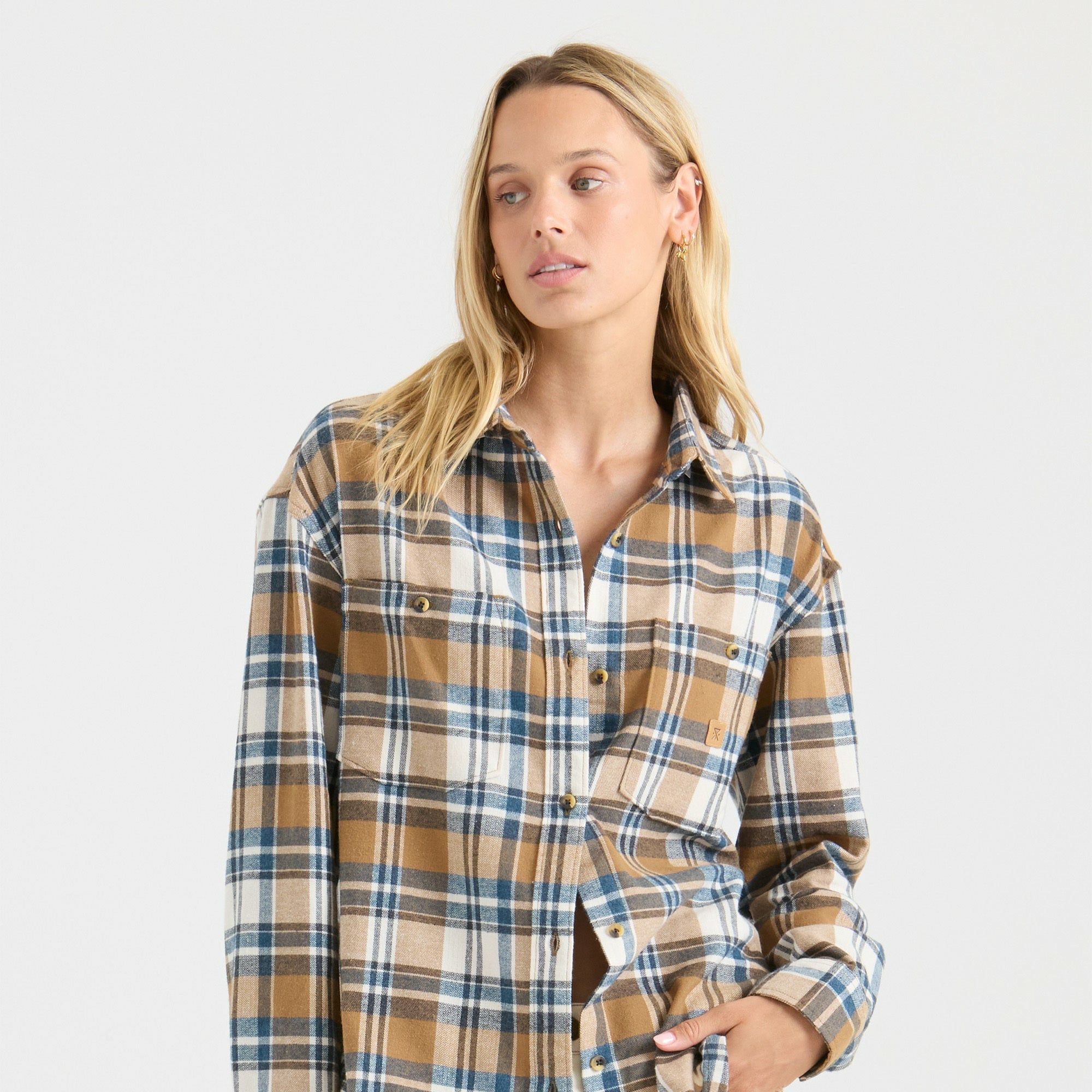 Roark Amberley Light Long Sleeve Flannel in Dark Khaki - Women