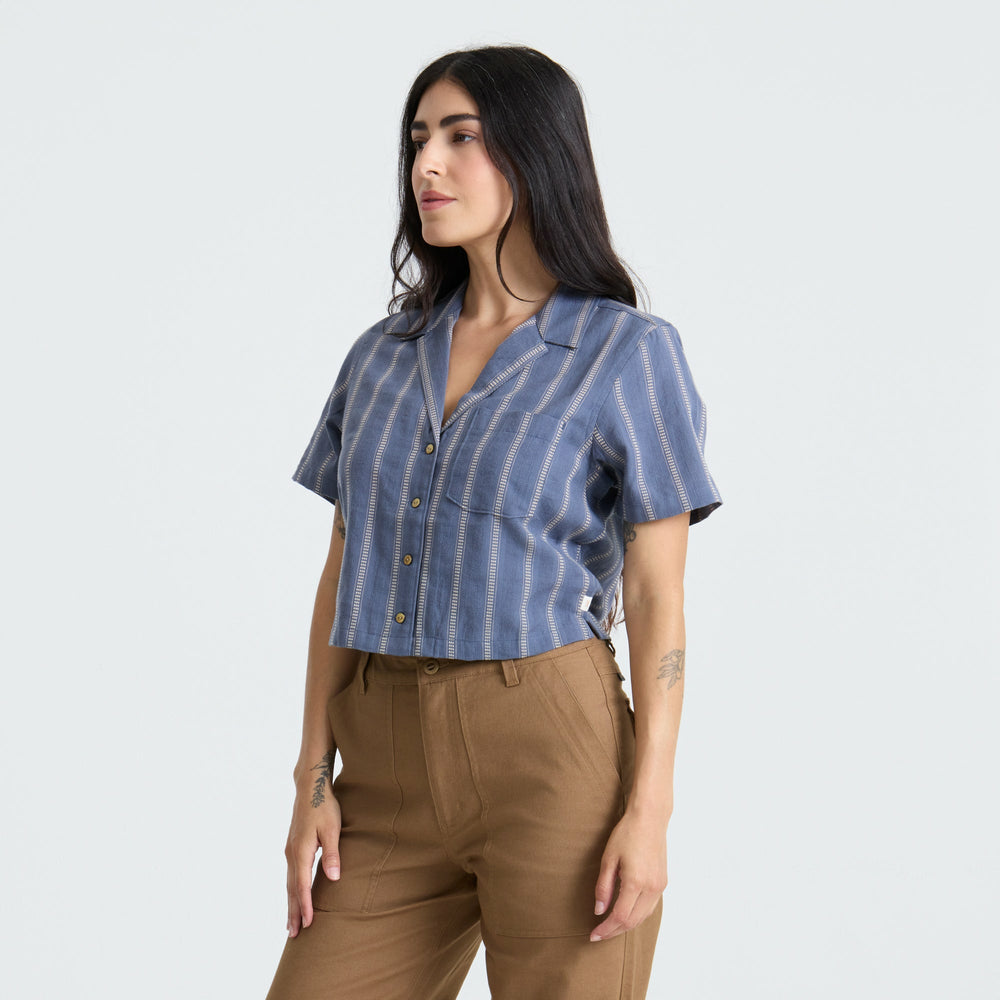 Roark Crosswinds Camp Button Up Shirt in Neptune - Women